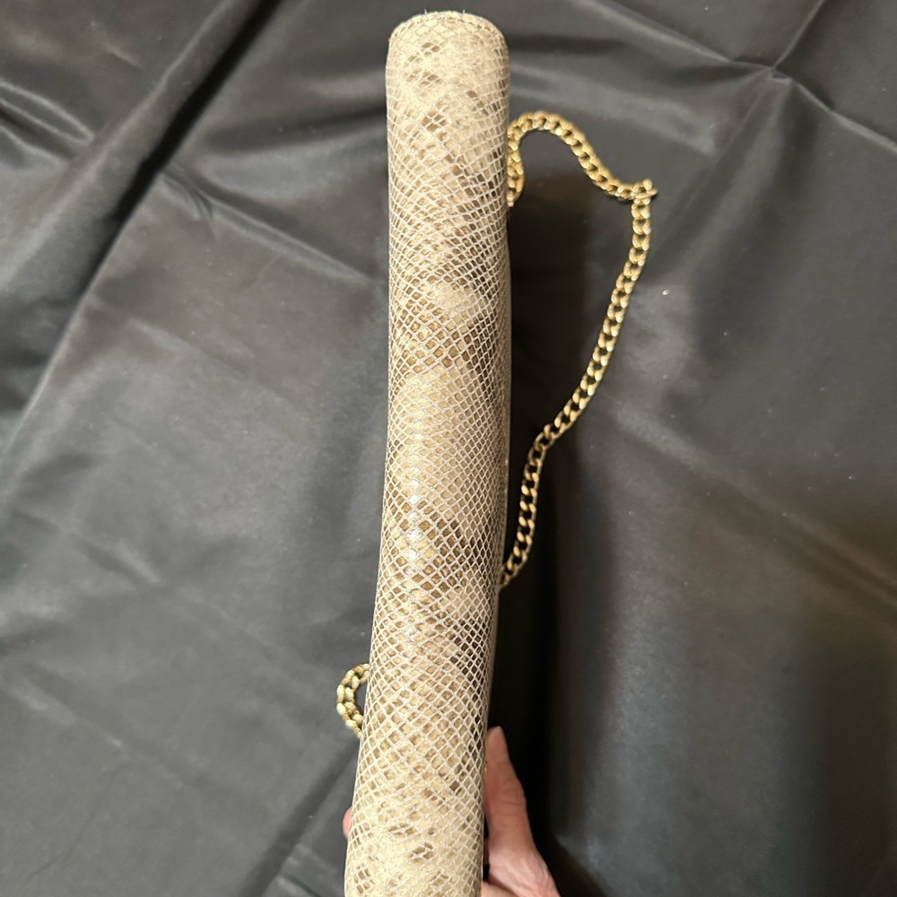Michael Kors Tan Leather Snake Print Clutch with Gold Chain - Picture 5 of 5
